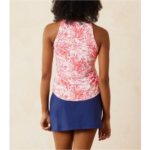 Tommy Bahama Women's Pure Coral Abby Monstera Mirage Halter Tank Top Size XL - Picture 2 of 8